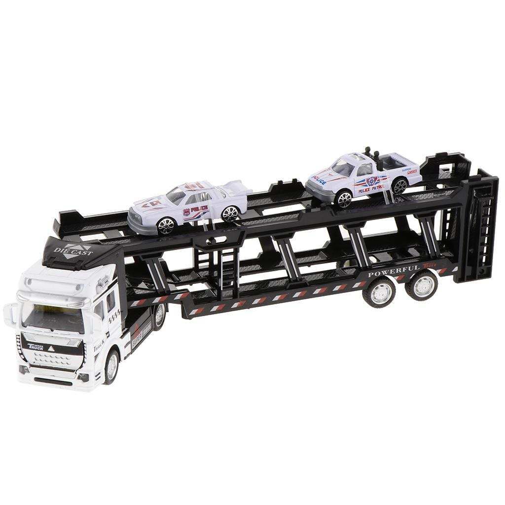 Friction Powered Transport Car Carrier Truck Toy Pull Back Cars White