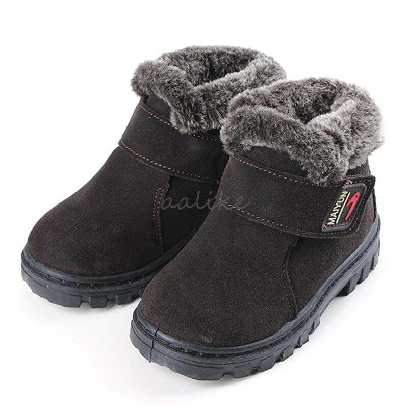 New Girls Boys Winter Warm Boots Kids Children Cotton Leather Shoes Snow Boots Coffee Brown 36