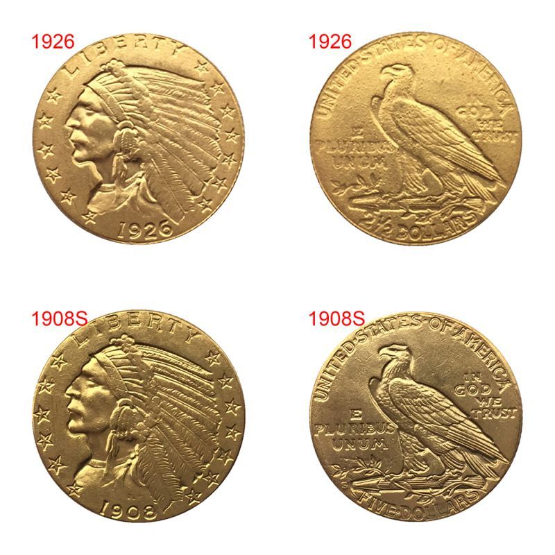 1908 1926 Antique US Commemorative Old Coin Gold Plated