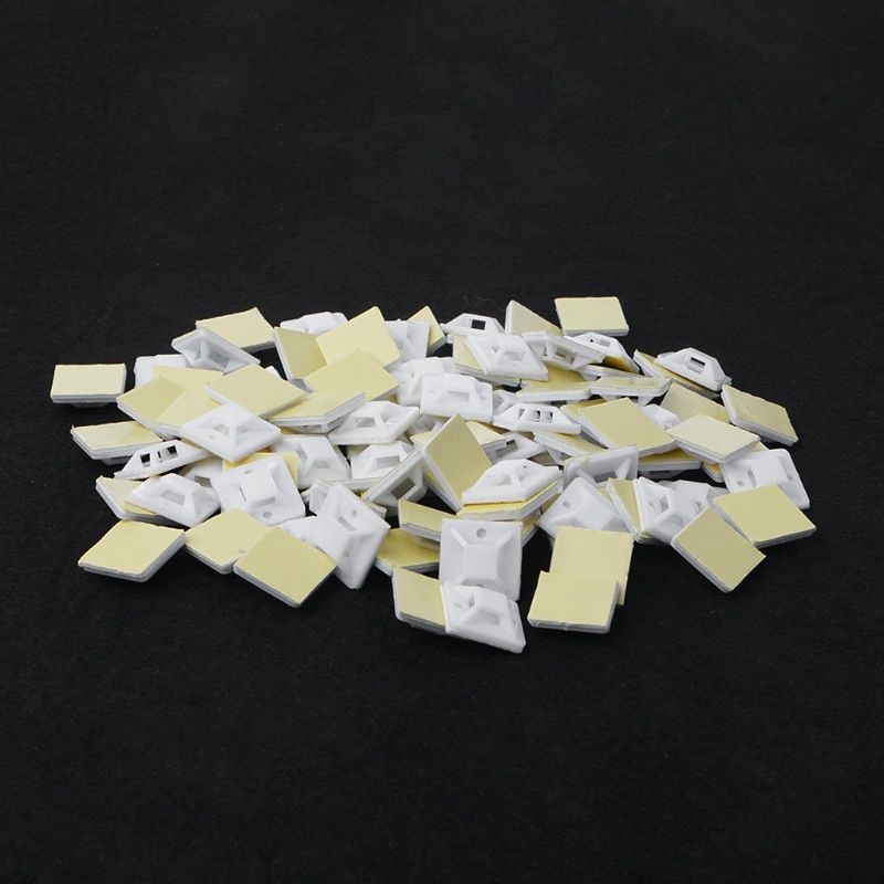 100 PCS Plastic Adhesive Rectangle Wire Cable Clip Clamp Mount 20X 20mm