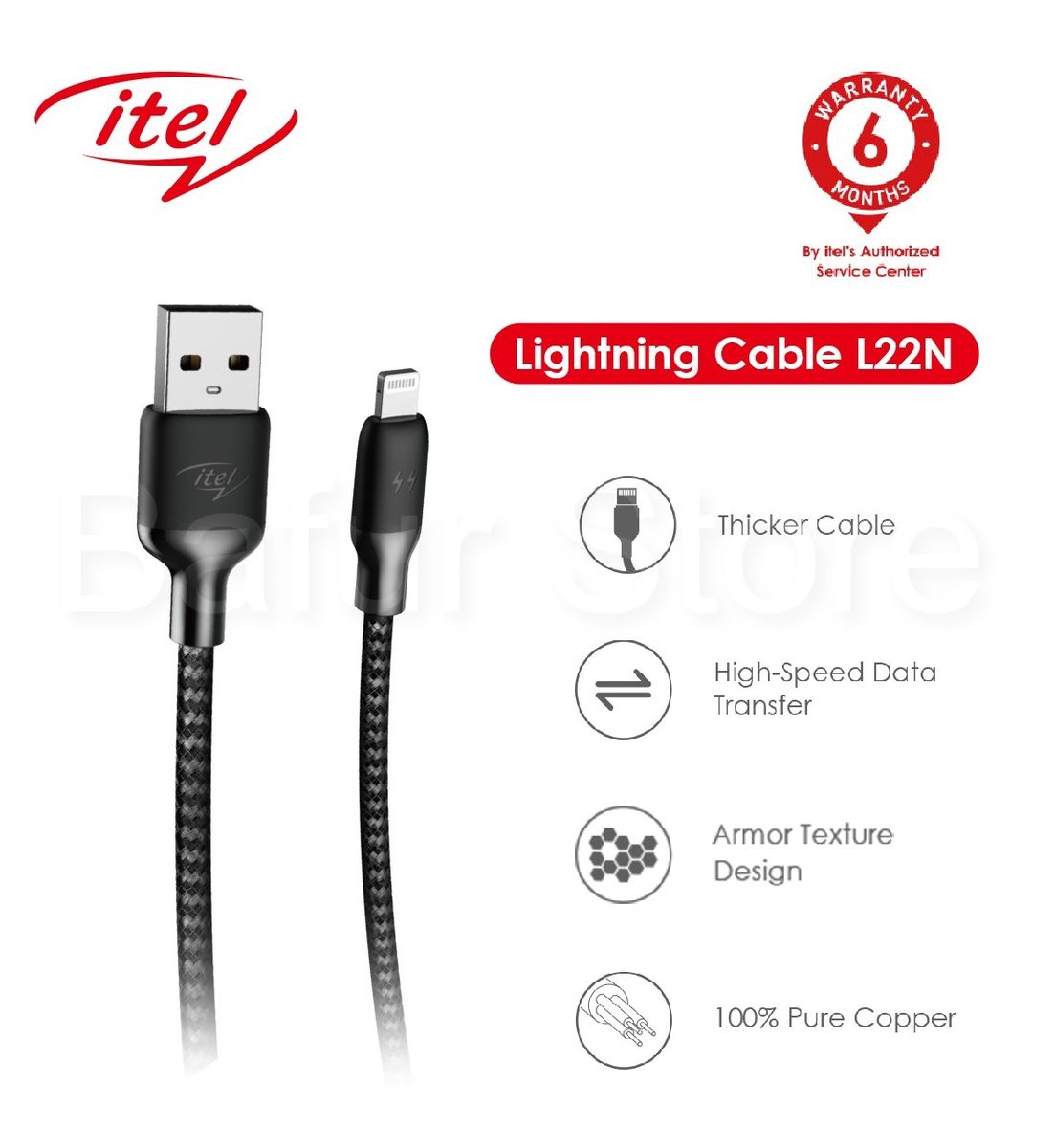 1M Lightning Braided Fibre USB Cable L22N
