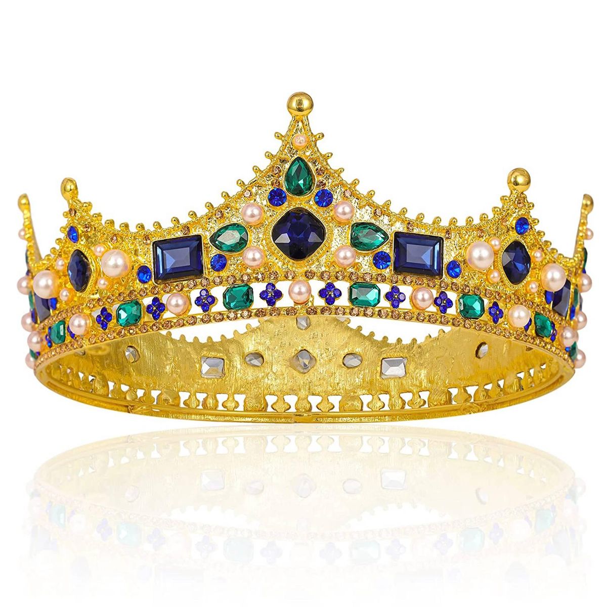 Gold King Crowns for Men - Baroque Vintage Rhine  Men'S Full Crown for Theater Prom Party