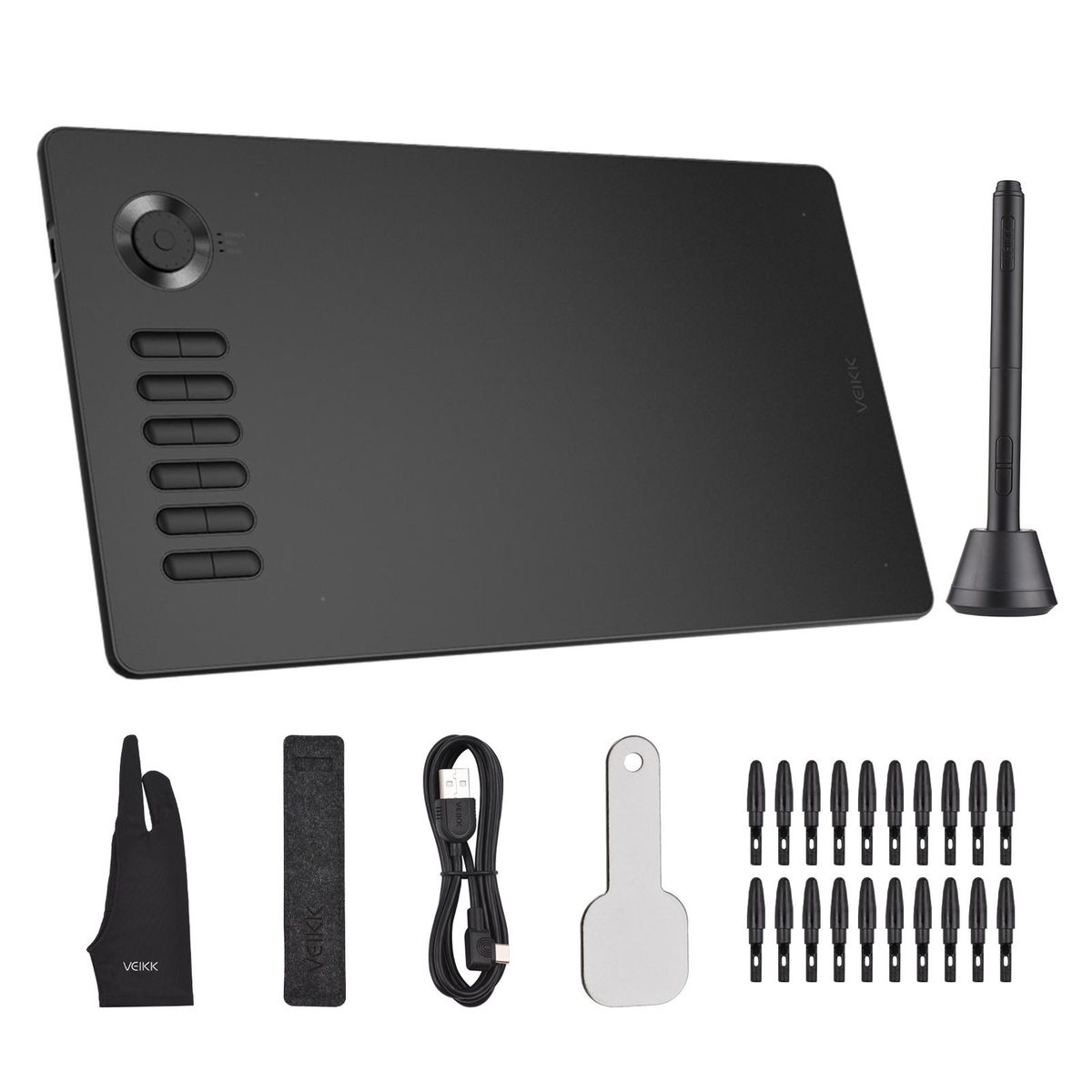 VEIKK A15 Pro Graphic Drawing Tablet with 8192 Sensitivity Battery-free Pen 12 Hotkeys & Functional Dial 10x6Inch 250RPS 5080LPI for Laptop PC Compatible with Windows Mac Android OS for Painting Sketch Design Online Teaching 