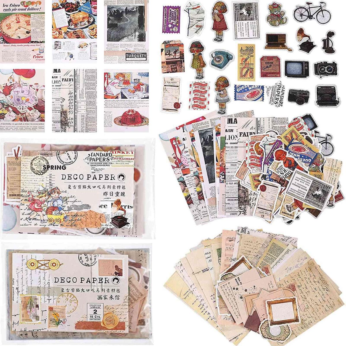 400Pcs Scrapbooking Supplies Journaling Vintage Adhesive Scrapbook Washi Stickers for Album Art Craft