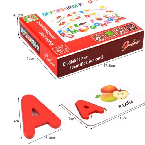 Wooden Learning Fruit Vegetable ABC Alphabet Letter Cards Cognitive Educational Toys
