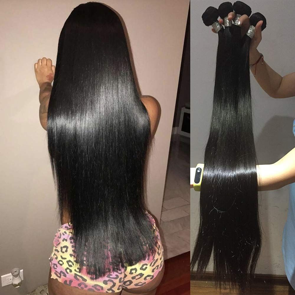 Peruvian Straight Hair 4 Bundles With 4 By 4 Lace Closure