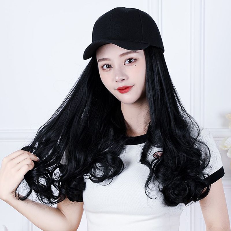 Curly Hair Wig Face Cap Hat Women Long Hair Extension Piece