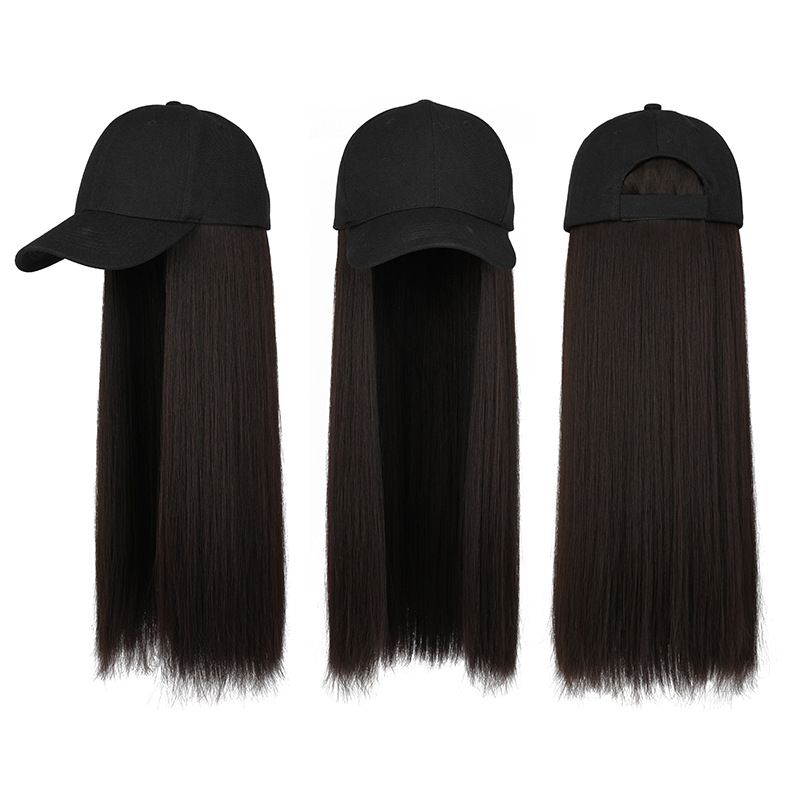 Long Straight Hair Bob Wig Face Cap Hat Women Short Hair Extension Piece- Black