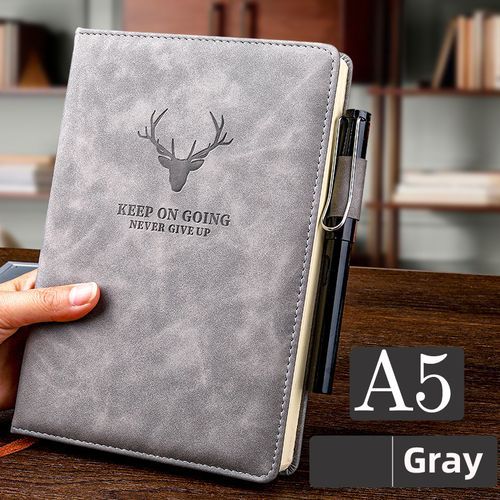 A5 PU Leather Retro Style Lined Paper Notebook Journal  Grey