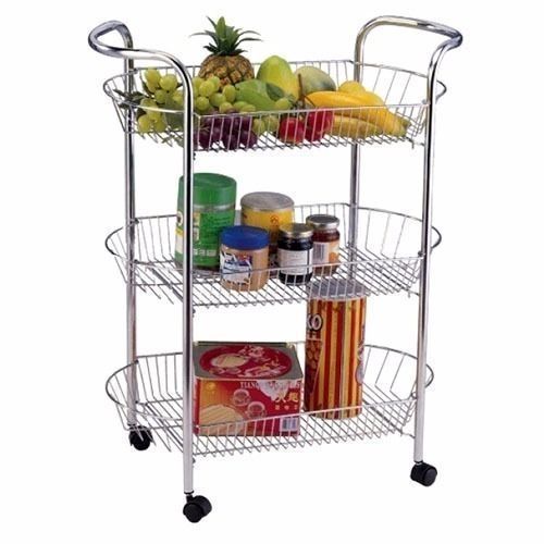Stainless Steel 3 Tier Chrome Fruit & Vegetable Trolley Rack With Wheels