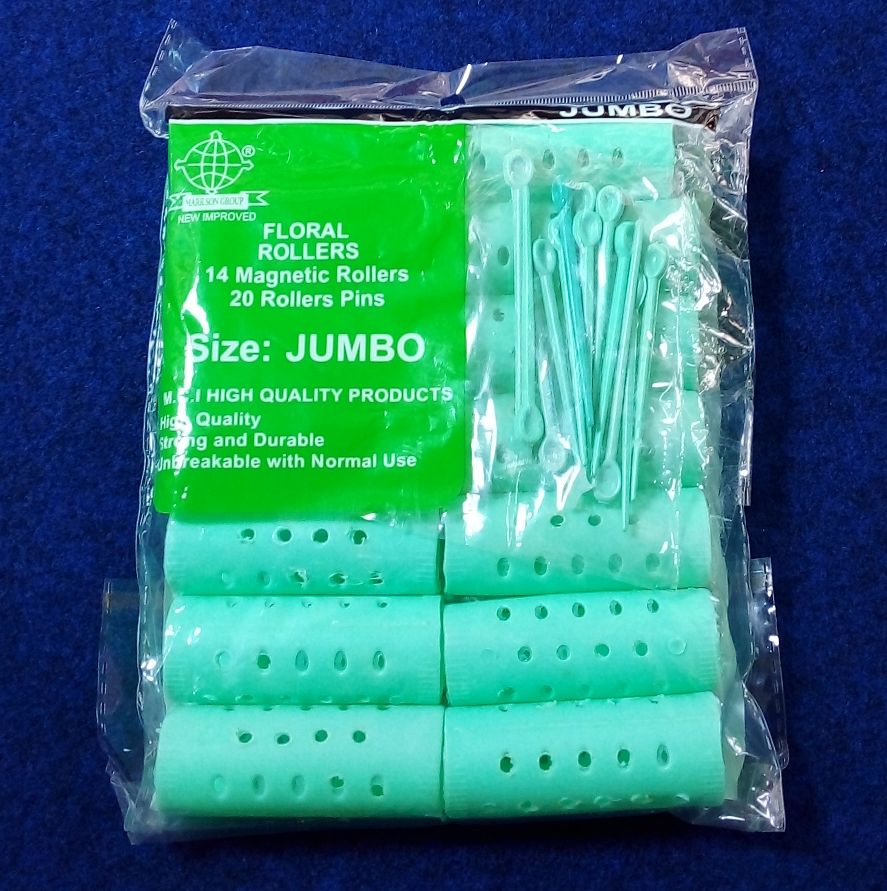 14 PCS/SET PLASTIC HAIR CURLY STYLING ROLLER JUMBO GREEN