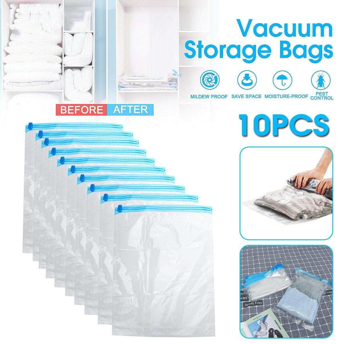 10PCS/Set Vacuum Compressed Bags Transparent Clothing Space Saving Bags Travel Home Sealed Compression Storage Bags Army Green
