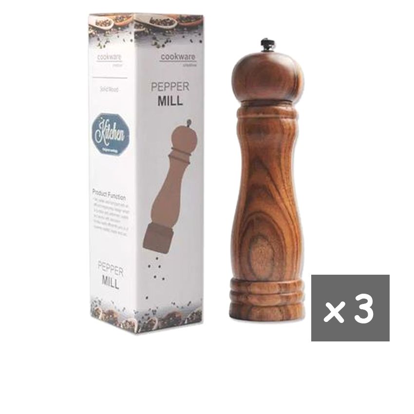 Pepper Mill (Wooden) Medium X3 - Brown