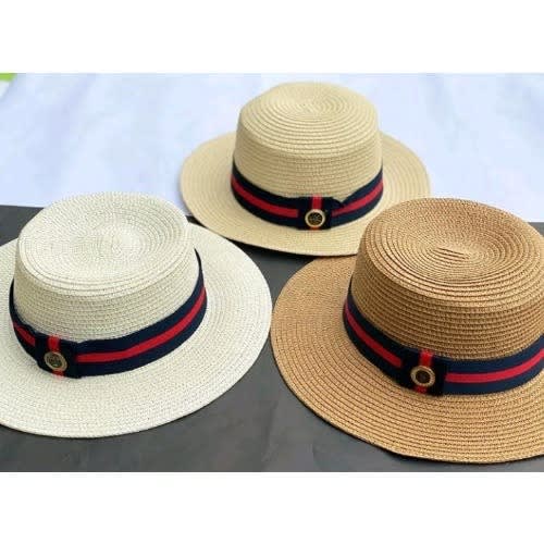 3 Pcs Of Straw Hats - Brown Beige & Off-white