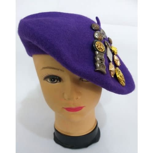 French-style Beret-purple Multi-button Pearl