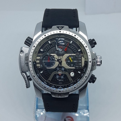 Time Leader Chronograph Leather Watch - Black