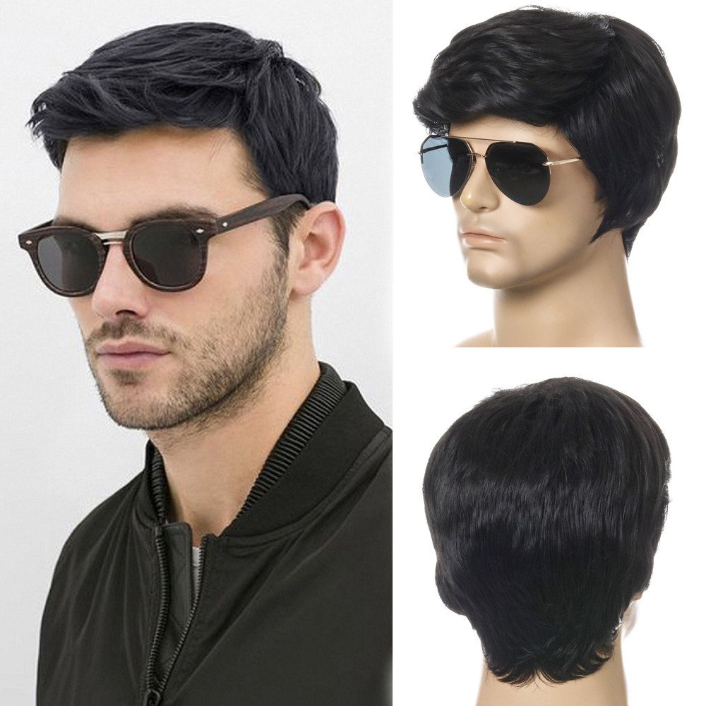 Natural Hair Black Wigs For Men With Bangs