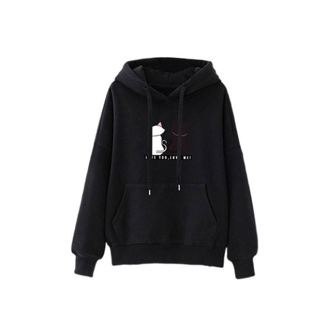 Women Long Sleeve Hoodie Casual Hooded Tops Pullover With Black M