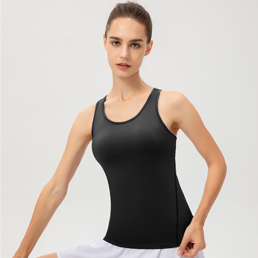Women Workout Tops Yoga Running Sleeveless Gym Tank Sport Vest（Black）