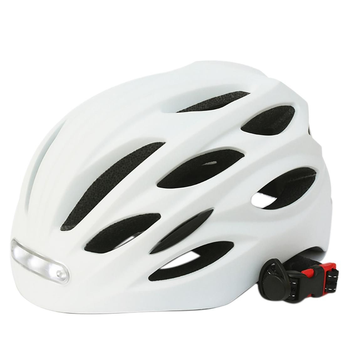Bicycle Helmet with LED Front Rear Lights Women Men City Helmet Lightweight Bike Helmet for MTB Road Bike,White,L