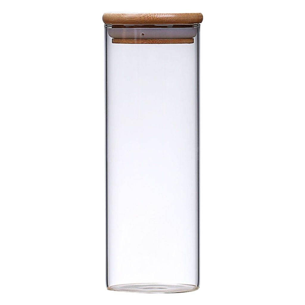 Clear Glass Jar With Bamboo Lid Stackable Food Storage 6.5X18cm 550ml