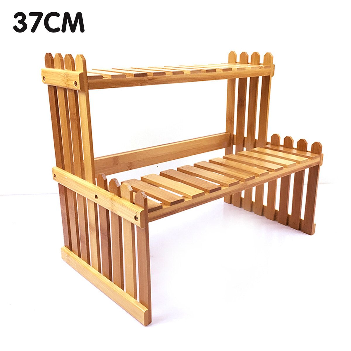 2-Tier Plant Stand Shelves Flower Pot Rack Bamboo Garden Indoor Outdoor Patio 37CM