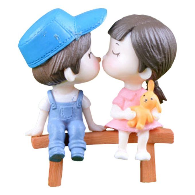 Miniature  Couple Dolls Small Statue Crafts Ornaments  Pink