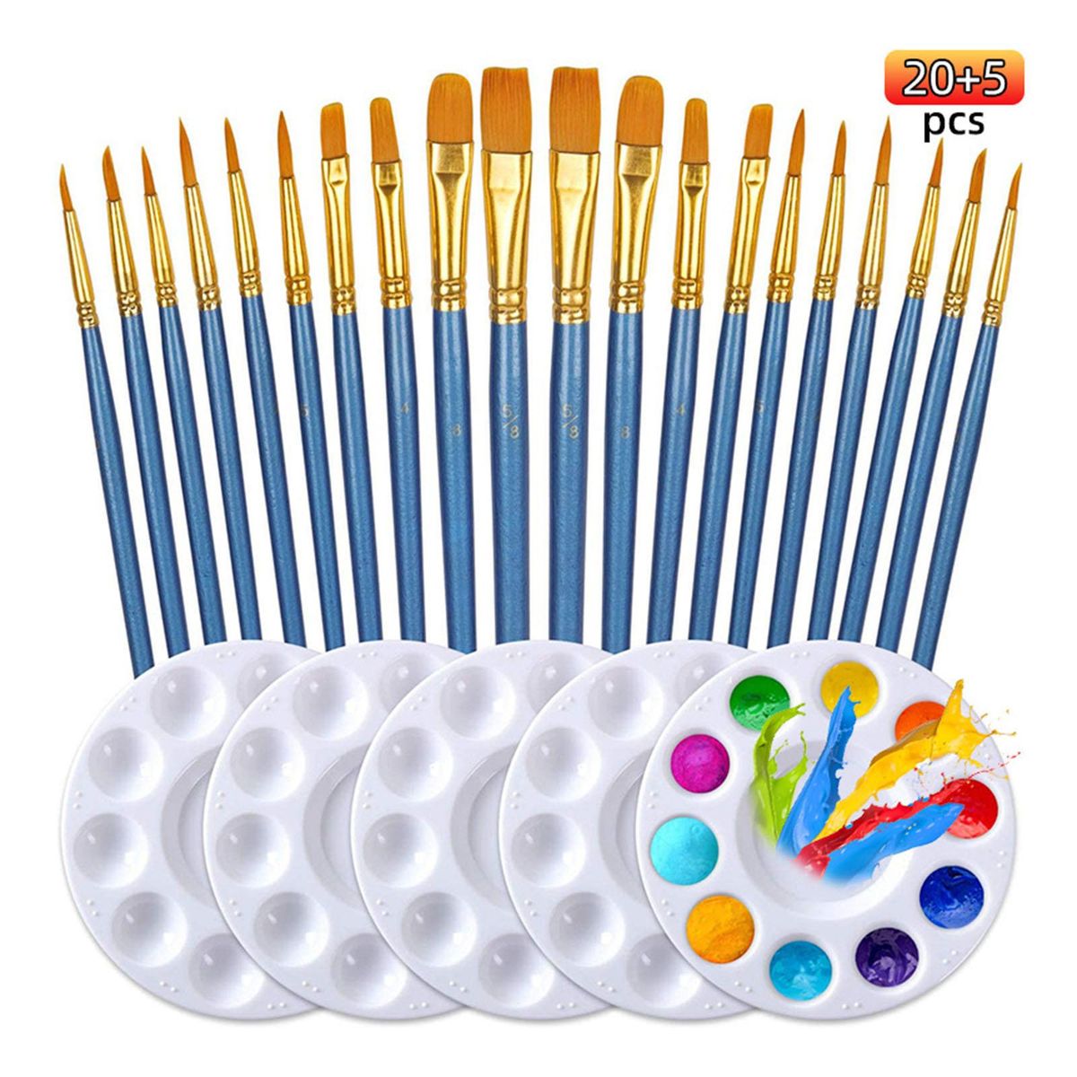 25Pcs Paint Brushes Palette Set Tool Face Body Long Wooden Handle DIY