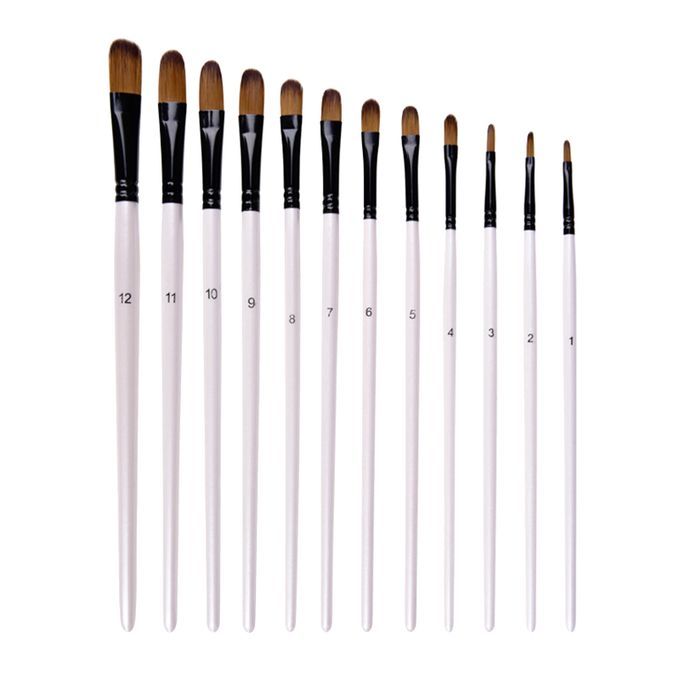 12x Nylon Artist  Brush Set Durable Oil Painting Filbert