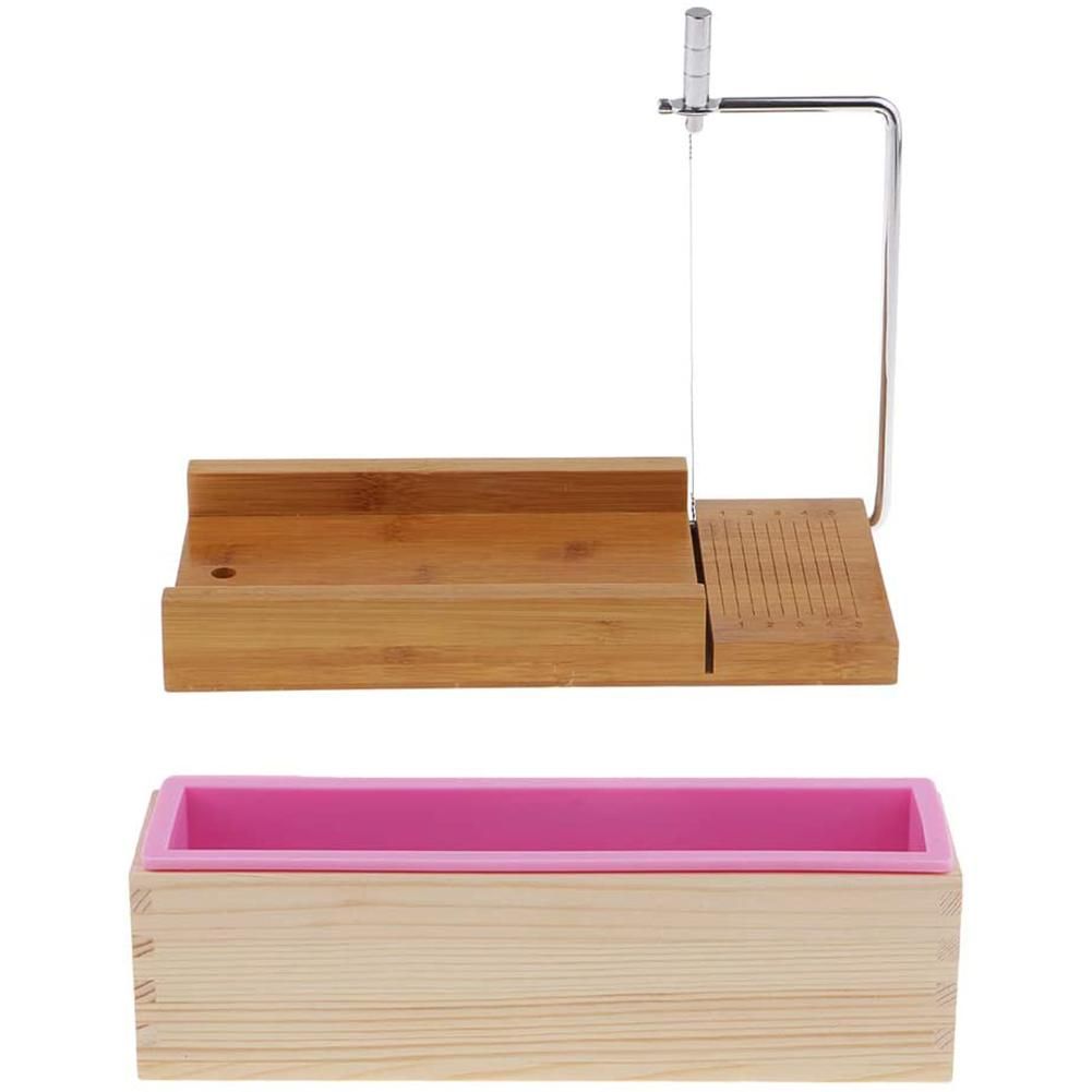 Loaf Soap Cutter with Wire Slicer + 1Pcs Rectangle Soap Silicone Loaf Mold Wooden Box for Soap/Cake Making Supplies