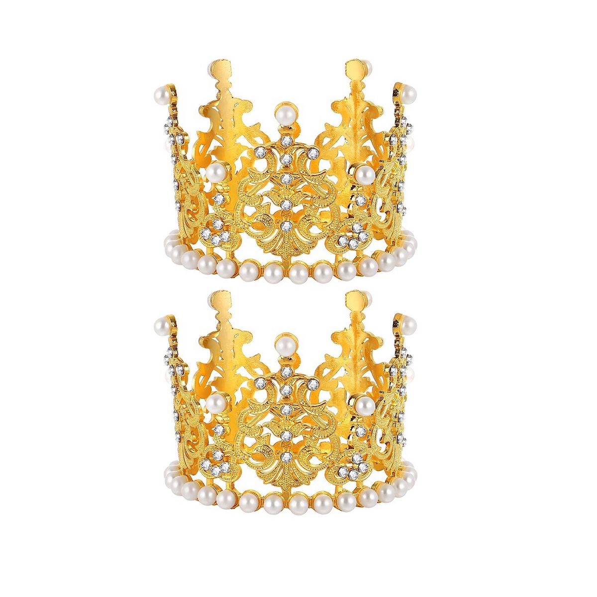 2Pcs Mini Crown Cake Topper Pearl Rhine Queen Princess Crown for Birthday Wedding Party Cake Decorations