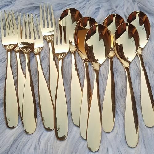 Gold Plated Stainless Steel Spoon & Fork - 12Pcs