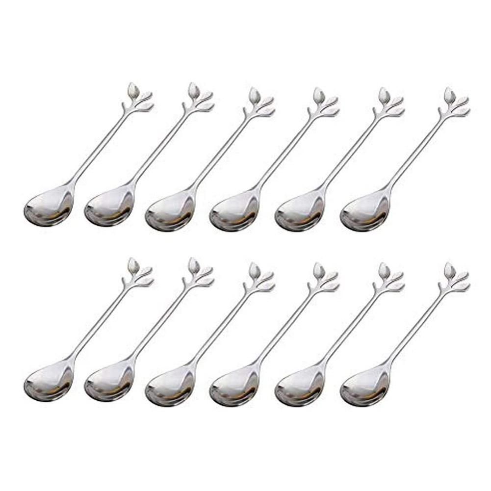 Leaf Coffee Spoon Tea Sugar Spoon Espresso Spoon Retro Dessert Spoon Honey Mixing Spoon Ake Moon Cake Fork 12Pcs