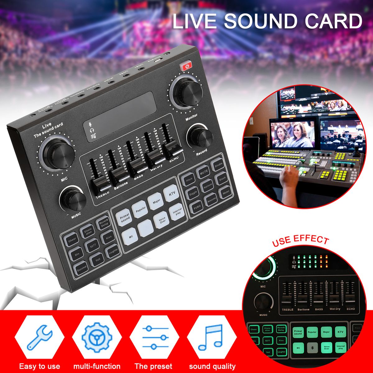 V9 Audio USB Headset Microphone Webcast Live Sound Card