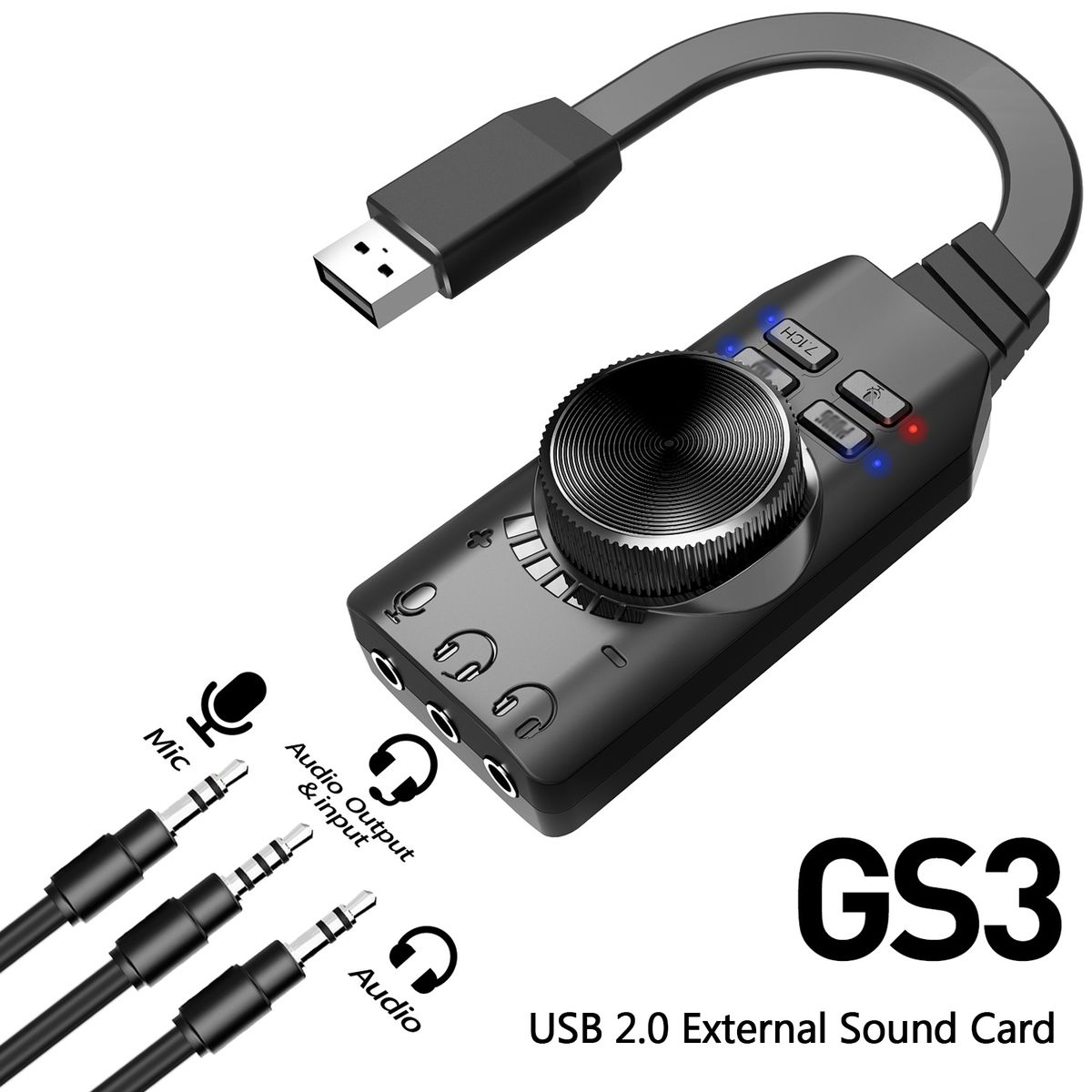 GS3 External Audio Sound Adapter USB2.0 Virtual 7.1 Channel