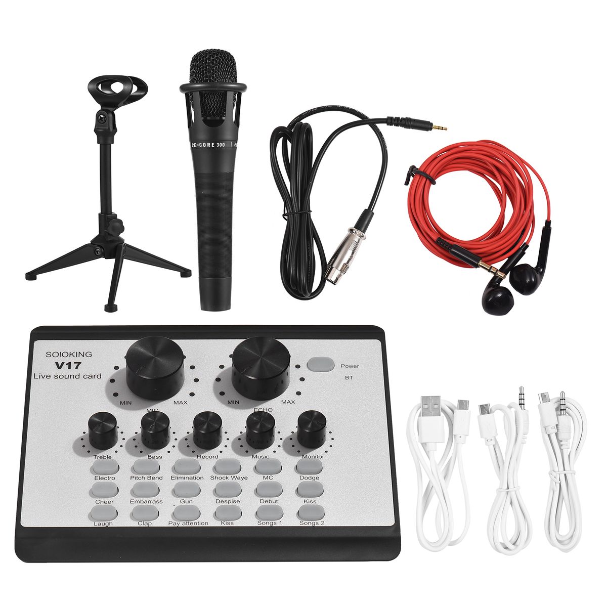 V17 Live Sound Card & Microphone Kit BT Mini Sound Mixer