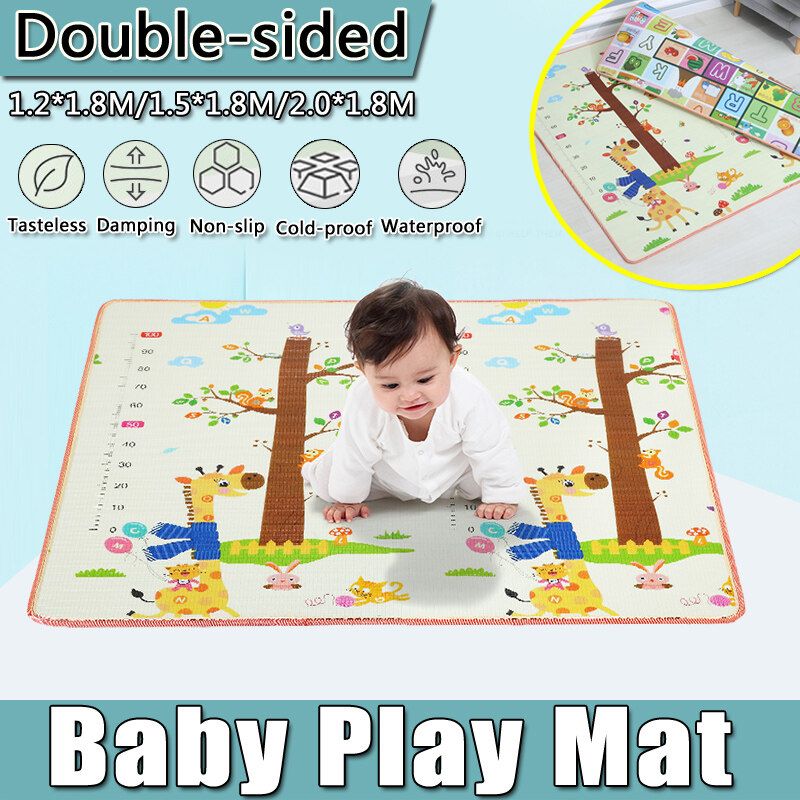 Double-sided Baby Crawling Mat Foam Thickening Eco-friendly Children Play Mat Cartoon Non-slip Moisture-proof Mat 2.0x1.8M