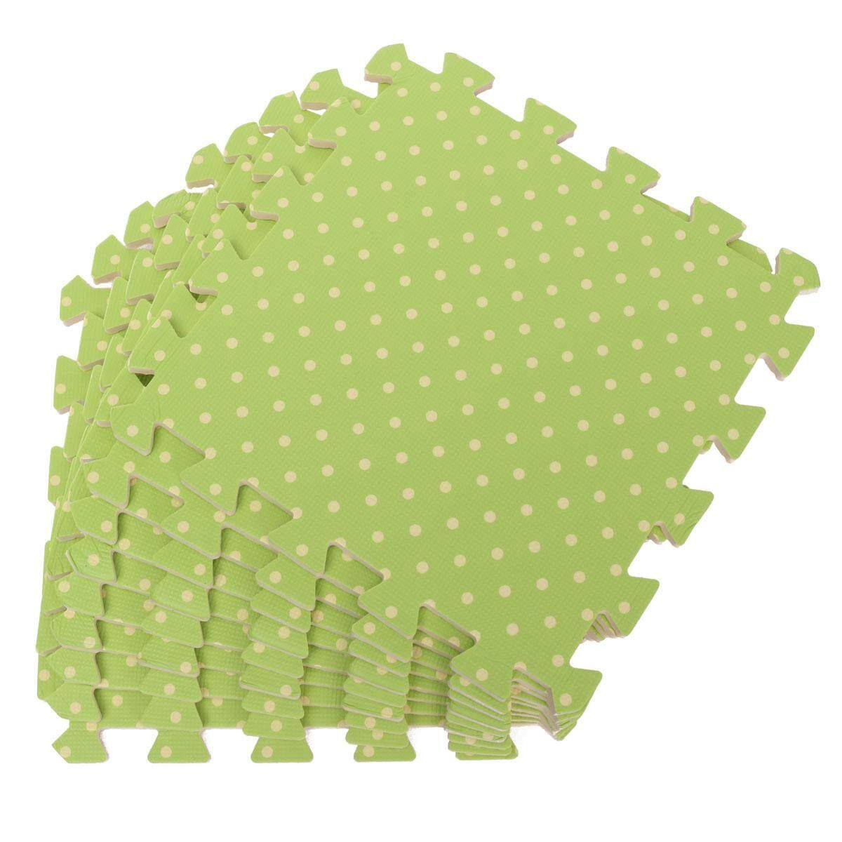 9PCS Wood Interlock EVA Foam Floor Puzzle Pad Work Gym Mat Kid Safety Play Rug Green Dot