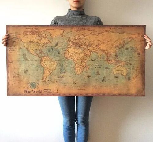 World Map Vintage Journal Poster Retro World Globe Map