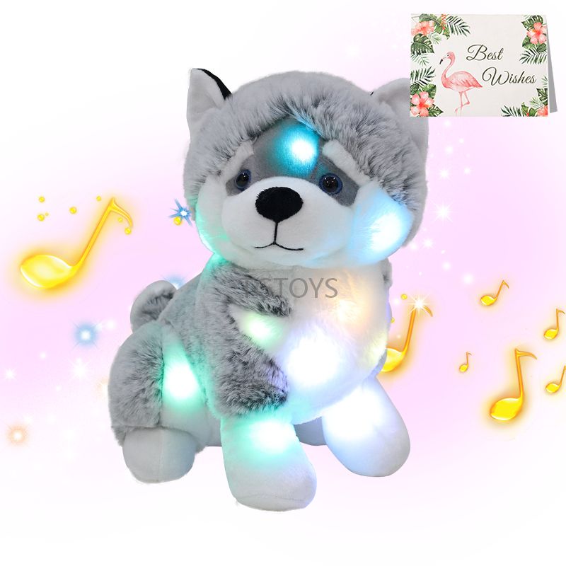 Light up Husky Stuffed Animals for Kids Musical Dog Plush Toy with Night Light Puppy Stuffed Animal for Girls Babies 12