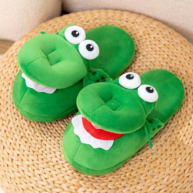 Kawaii Winter Warm Soft Indoor Floor Slippers Women Men Children Shoes Paw Funny Animal Christmas Crocodile Plush Slippers