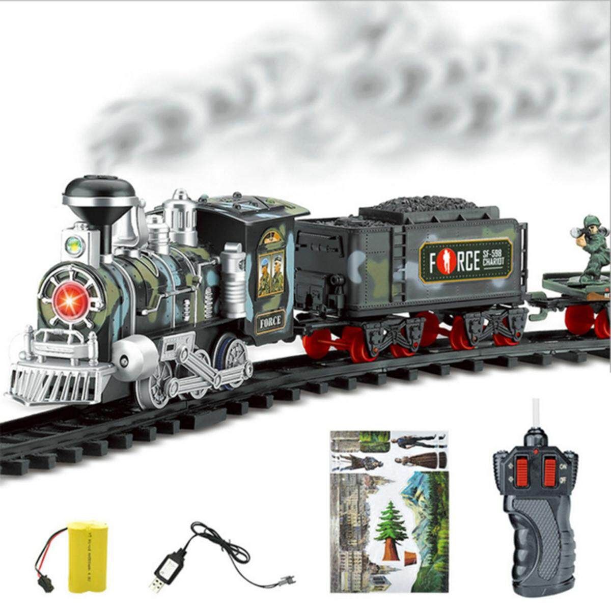 Electric Steam RC Train Carriage Set Remote Control Toy For Kid Birth Gift 333-74 Military Funds