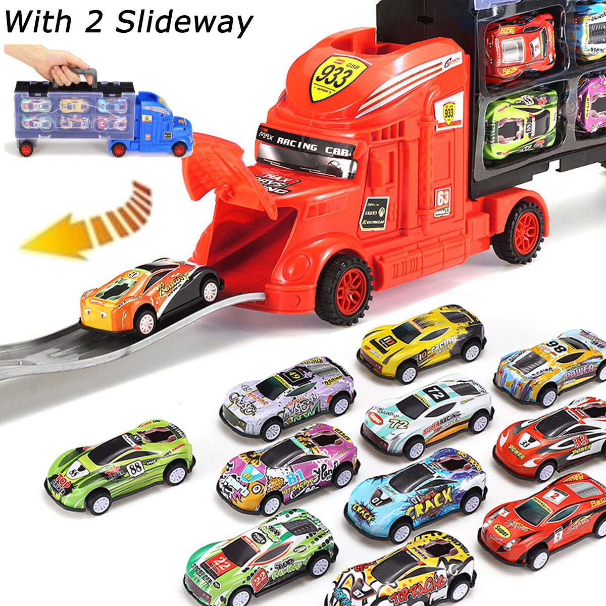 6/12pcs Vehicle Set Pull Back Car Toys For Boys Kids Child Party Education Favors Toy Christmas Gift Set Red+6car