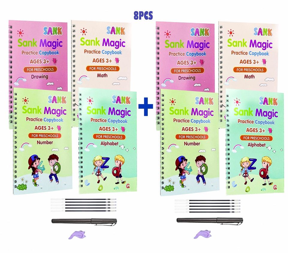 8pcs- Reusable Sank Magic Kids Learning Practice Copy Book