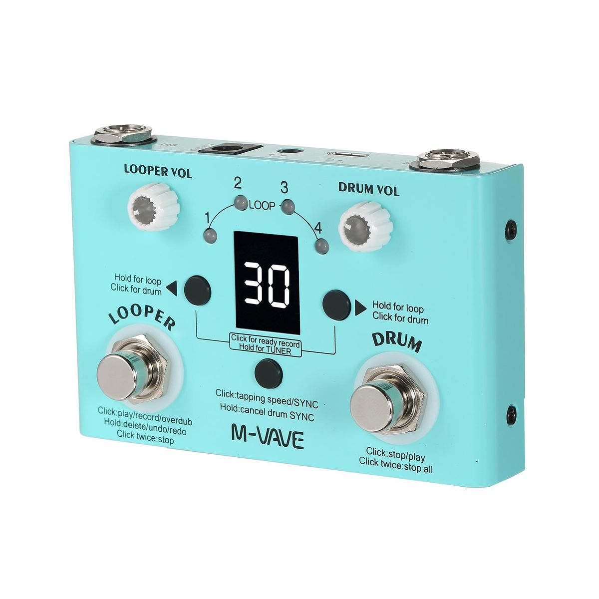 M-VAVE LOST TEMPO Effect Pedal Drum & Looper Effector Mini 2-in-1 Looper & Drum Machine Double Footswitch Looper Pedal Looper Guitar Pedal 30 Drums & 4 Loops High Precision Tuner Adjustable Speed