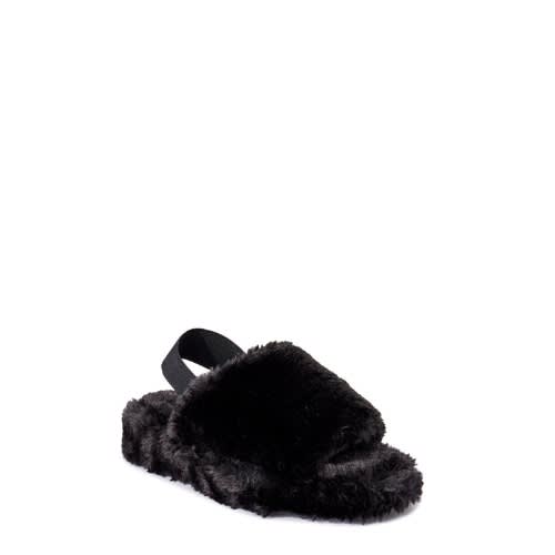 Faux Fur Sandals - Black