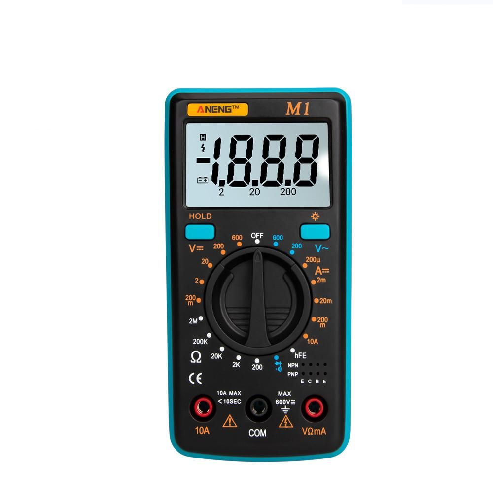 ANENG M1 Handheld Digital Multimeter LCD Backlight High Precision AC/DC Voltage Current Resistance Transistor Continuity Tester Overload Protection Blue