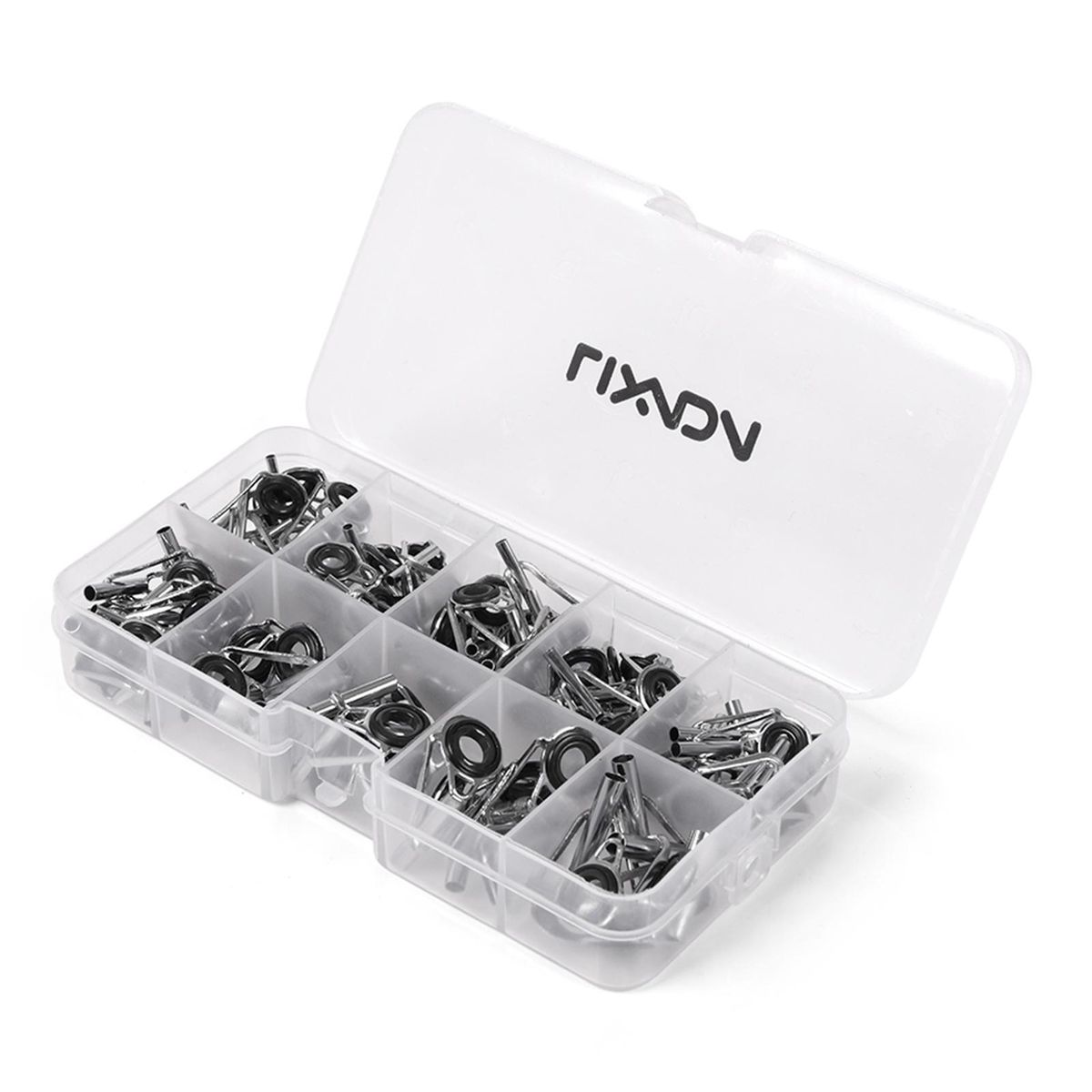 80Pcs Fishing Rod Guide Tip Repair Kit Set DIY Eye Rings Different Size Stainless Steel Frames with Box