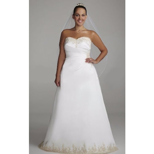 Strapless Satin A-Line Plus Size Wedding Dress with Beaded Lace