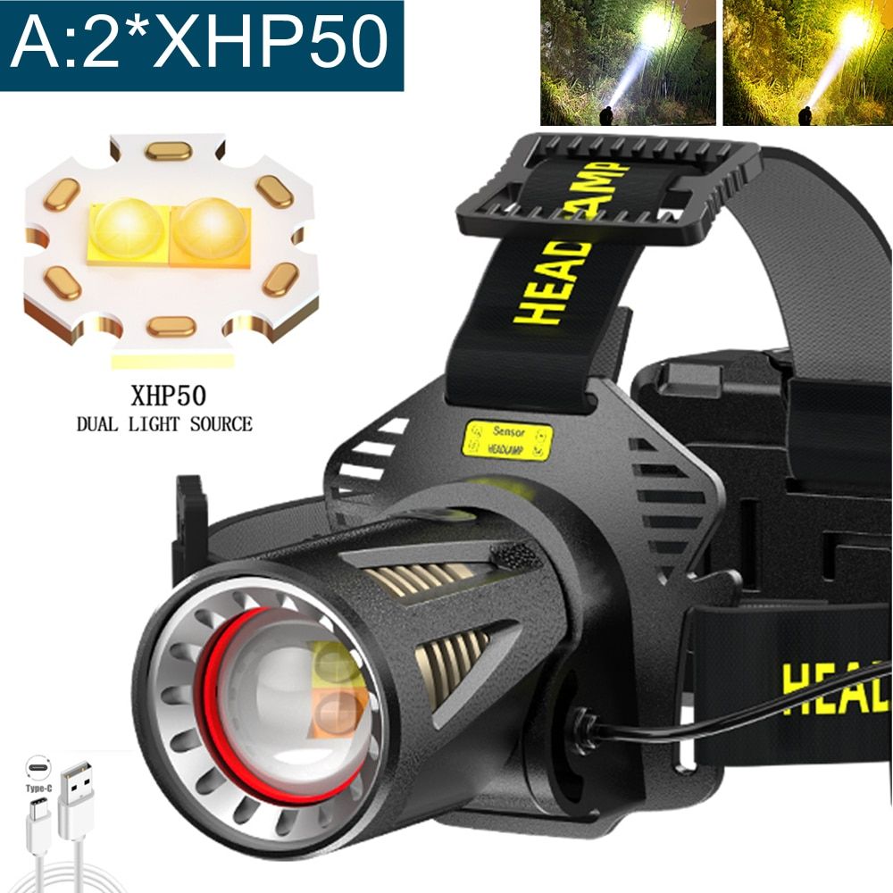 R Headlamp Rechargeable XHP360 Bright Head Lamps Long-Shot Outdoor Led Headlight Camping Hiking